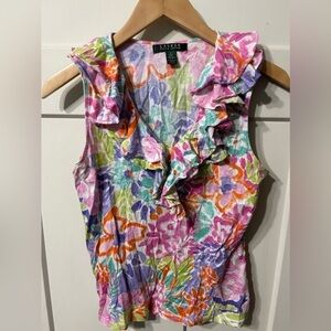 Lauren Ralph Lauren Floral Ruffle V Neck tank top Bright pastels